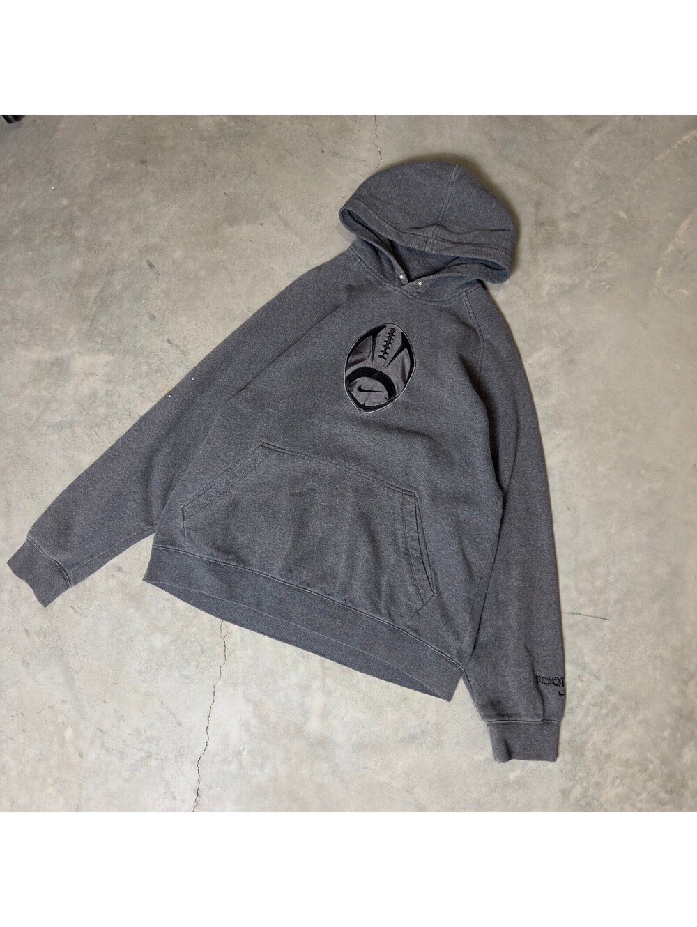 Vintage Nike Hoodie Men L Grey Y2K Silver Tag Football Patch